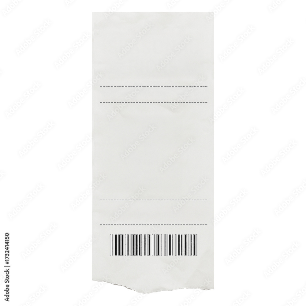 Foto Blank receipt with dashed lines and barcode on transparent background Keywords: