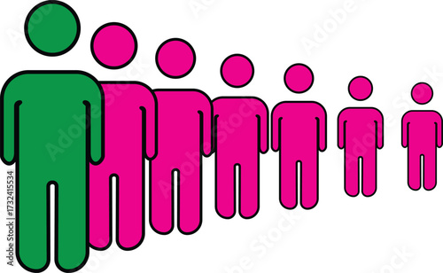 Line of people icon symbolizing crowd, waiting queue, audience, social gathering or teamwork concept with transparent background