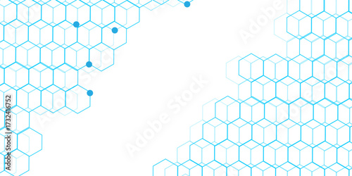 Abstract white background with blue hexagons seamless pattern and geometric in vector design. Futuristic blue neon honeycombs. Modern technology design .Minimal style website banner, decoration .