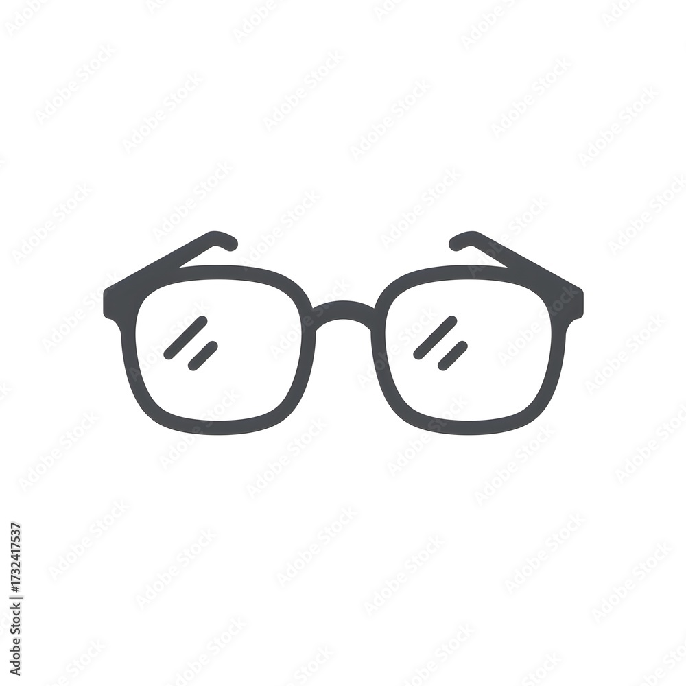 Fototapeta premium Black framed eyeglasses with clear lenses on a white background, a minimalist illustration