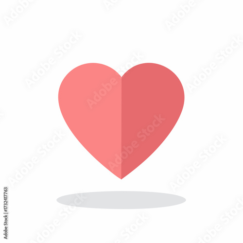Pink heart shape graphic icon with shadow, love and romantic symbol
