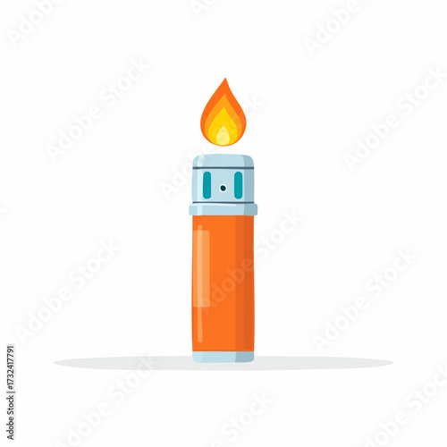 Cartoon illustration of a burning lighter with flame against white background