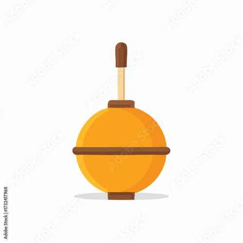 Bright orange plunger with brown handle and base isolated on white background vector illustration