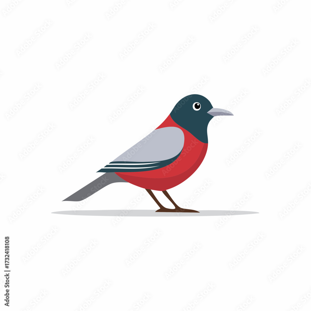 Obraz premium Stylized red and gray bird with dark blue head standing on two legs