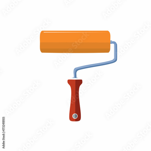 Orange paint roller tool with red handle on white background