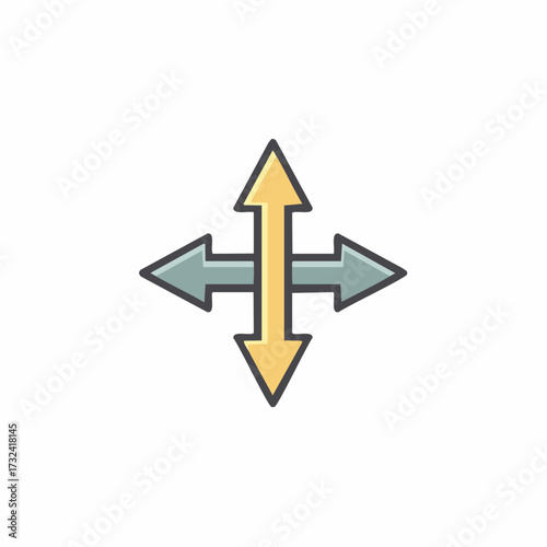 Four directional arrows in yellow and teal pointing up down left and right indicating movement and options