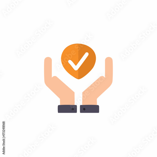 Hands holding verified checkmark icon symbolizing protection security and quality