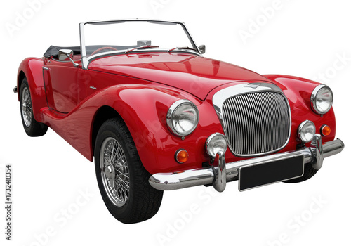 Fotografie Classic red convertible car isolated on transparent background, vintage automobi