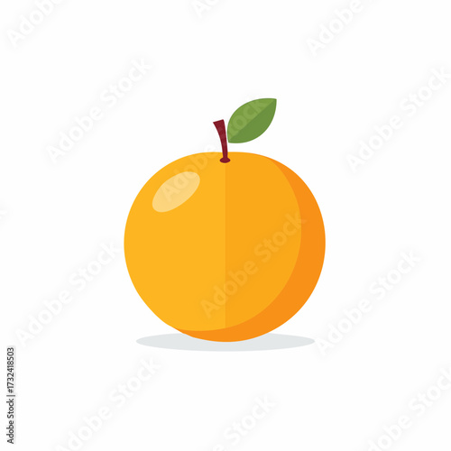 Illustrated orange fruit with a green leaf, cartoonish food illustration on a white background