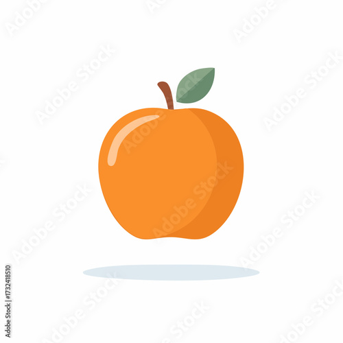 Stylized single fresh apricot fruit with leaf icon on white backdrop, vitamin illustration