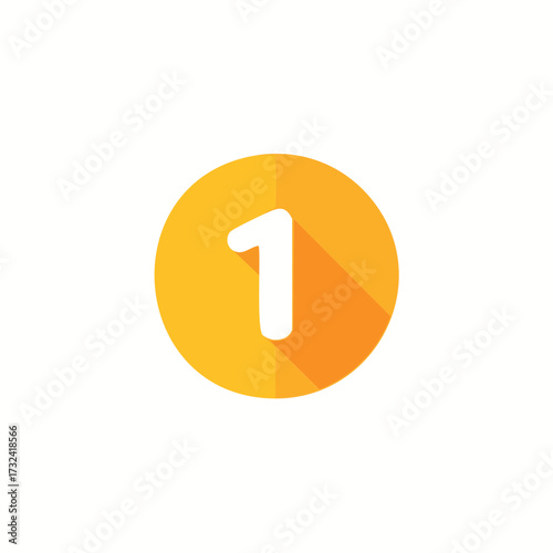 Modern flat style number one symbol in an orange circular button