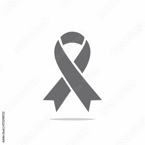 Minimalist Grey Ribbon Illustration Symbolizing Awareness, Support, and Hope on a Clean White Background