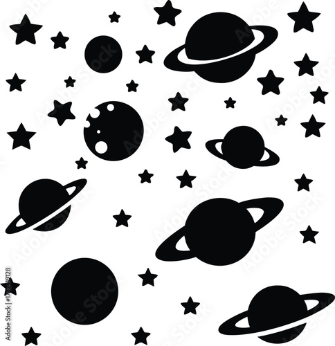 Cosmic galaxy planets and stars silhouette