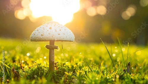 Single mushroom in sunrise