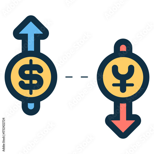 currency rate dollar and yen icon
