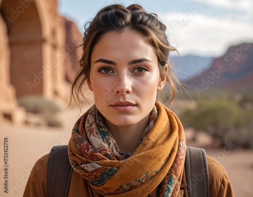 Woman outdoors, desert landscape