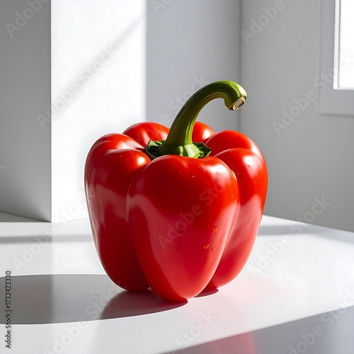 Single red pepper in bright light