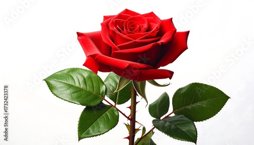 Single red rose against white background
