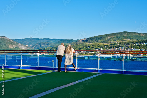 Peaceful time on board of cruise ship in the harbor of Corner Brook NL Canada