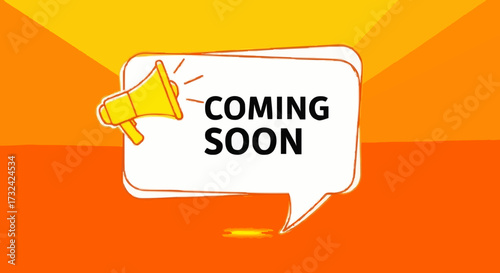 Coming soon announcement with megaphone and speech bubble
