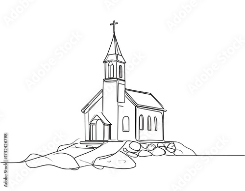 Single-line drawing of a church