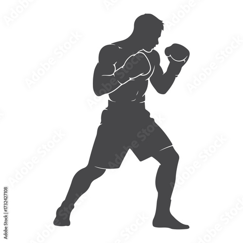 Boxer Silhouette Vector Illustration – Fighter Defensive Stance Guard Pose Artwork