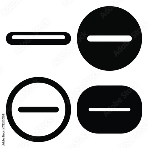minus minimal flat silhouette vector icon set, black color and white background