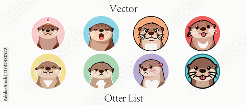 Cute Otter Vector Icons Set