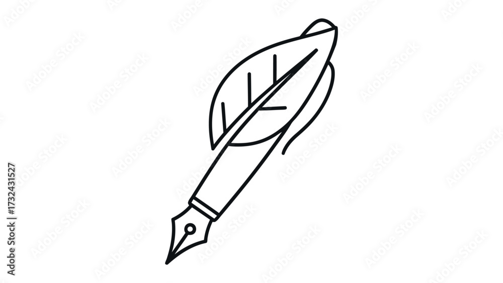 Obraz premium Eco-Ink: A unique illustration of a pen with a nature-inspired touch, a leaf detail, combining the world of writing and the beauty of the environment.