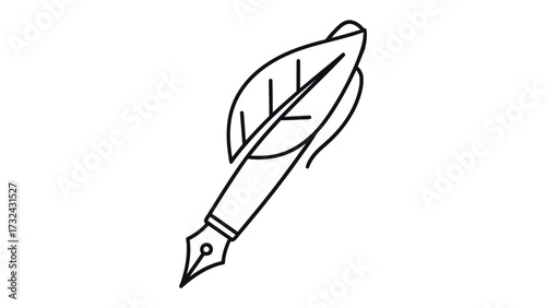 Eco-Ink: A unique illustration of a pen with a nature-inspired touch, a leaf detail, combining the world of writing and the beauty of the environment.
