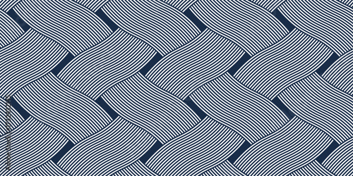 Traditional lacing wicker seamless pattern, vector weaving geometric repeat abstract background, interlacing rattan knitting tiling wallpaper.