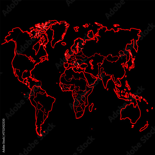 world map on black background