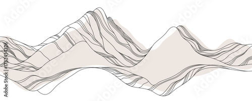 Abstract art background in oriental style, vector landscape with smooth lines wavy shapes, minimal simplistic design.