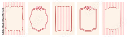 Hand-drawn doodle frames with wavy lines and bows. Minimalist, vintage holiday borders for Xmas posters, invitations, and greeting cards. Trendy curvy-edge vector designs with a playful, groovy style.