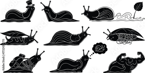 Funny snail illustration, cartoon snail art, anthropomorphic animal drawing, garden creature vector, humorous insect design, playful wildlife artwork, nature character