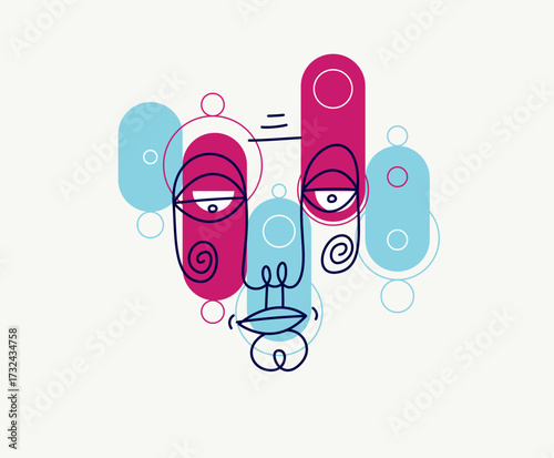 Abstract face vector art, illustration of face stylized artistic style, human abstraction art, surreal and bizarre portrait.