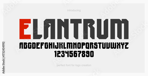 Urban massive geometric font for logos and emblems, minimal strong vector typeface, typography with no round elements, only corners and straight lines geometry.