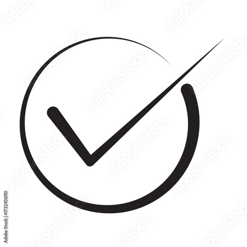 check icon circle and square. Tick symbol in black. Hand drawn checkmark illustration. Check line icon. Vector illustration