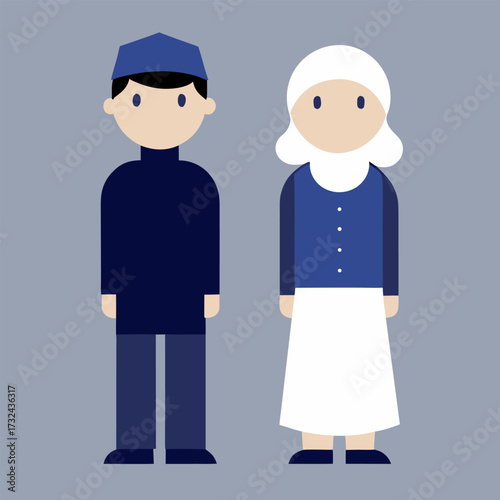Muslim Children Standing – Hijab and Kurta Vector Graphic for Education