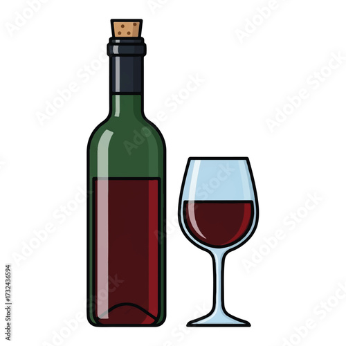 Elegant Still Life of Red Wine Bottle and Glass