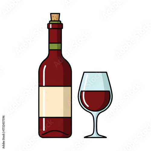 Elegant Red Wine Bottle and Glass Illustration