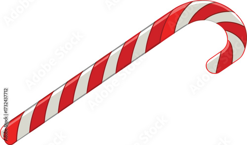 Classic red and white striped candy cane on white background