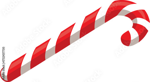 Classic red and white striped candy cane isolated on white background