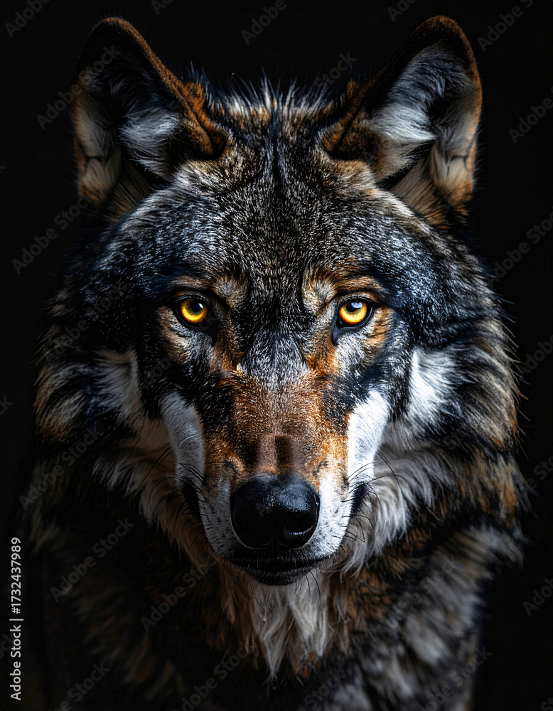 Fototapeta premium Majestic wolf portrait in dramatic fine art photography