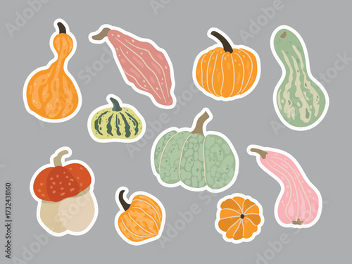 A set of cute hand-drawn pumpkin stickers