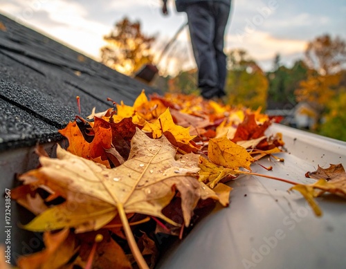 roof gutter full of fall leaves