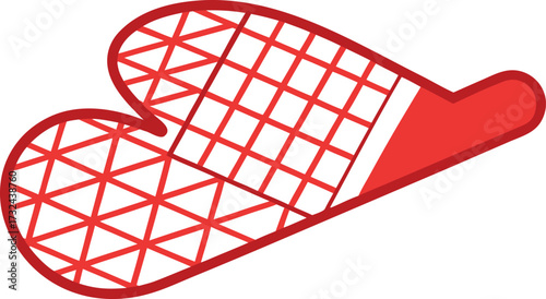 Red and white patterned oven mitt for baking and cooking