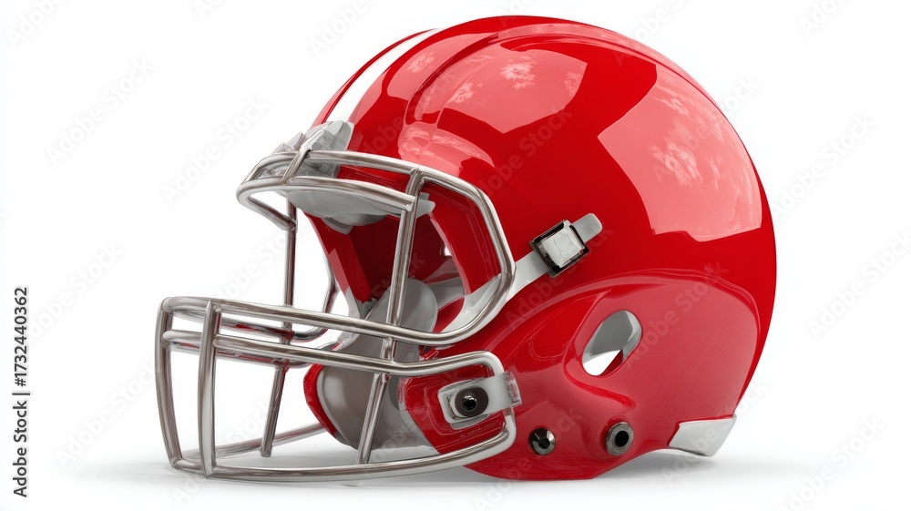 Fototapeta premium Close up of classic american football helmet isolated on white background sports equipment safety gear for training and game concept