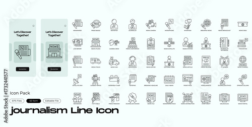 Journalism Line Icon Set | Vector Symbols for report, media, press, story, write