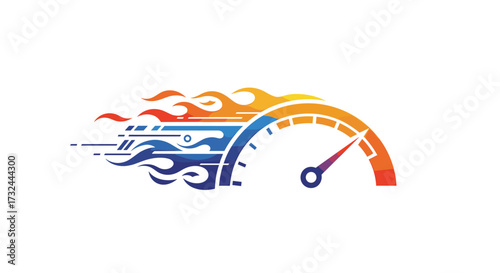 Speedometer with flames indicating fast speed and performance.